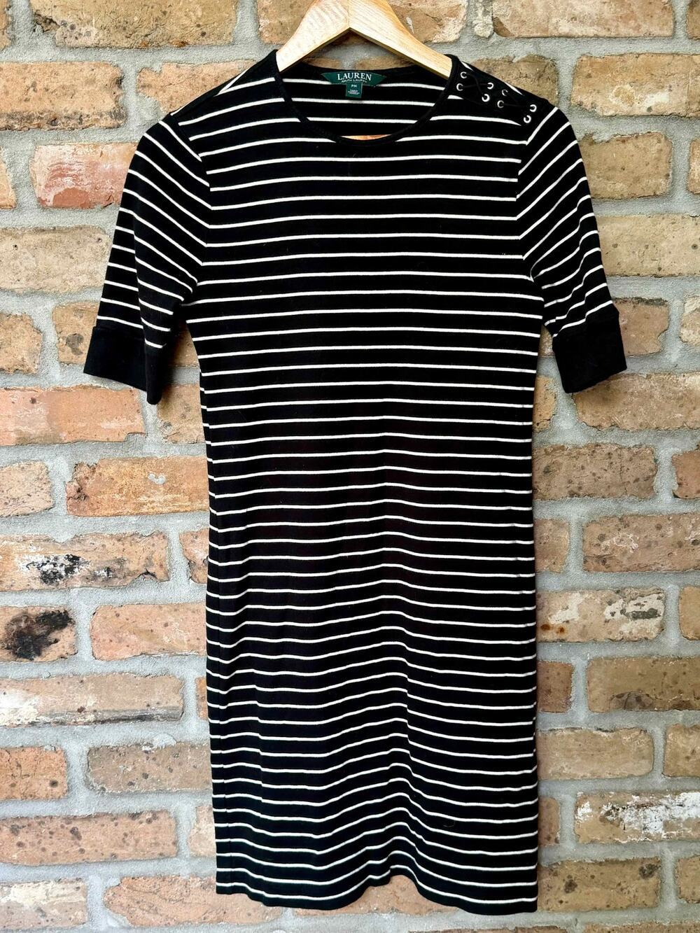 Lauren Ralph Lauren Striped Navy White Midi Dress Petite Med Nautical Preppy